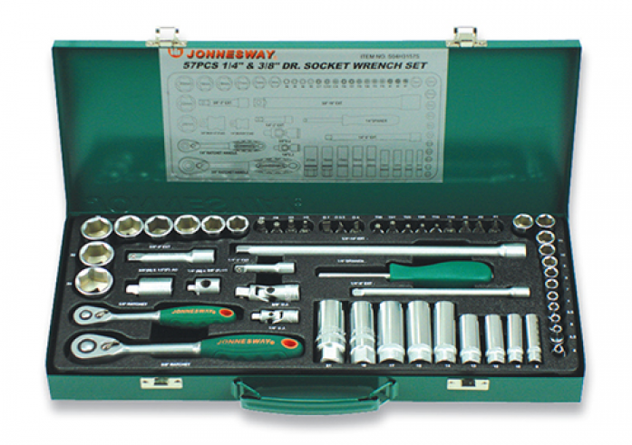 Набор стандартных и глубоких торцевых головок 1/4" и 3/8"DR 4-24 мм Jonnesway S04H3157S