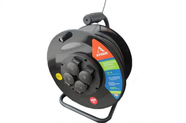 Удлинитель силовой Ayger КГ 3х1,5 50м на катушке IP 44 (c/з) 30002