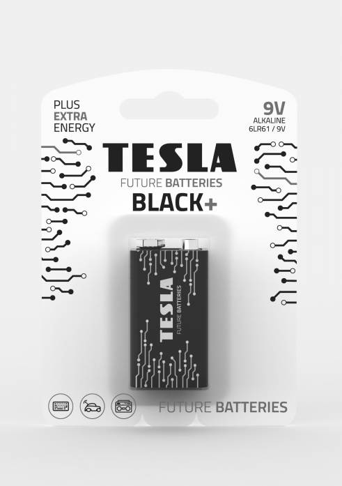 Щелочная батарея TESLA Black 9V+ 1ks