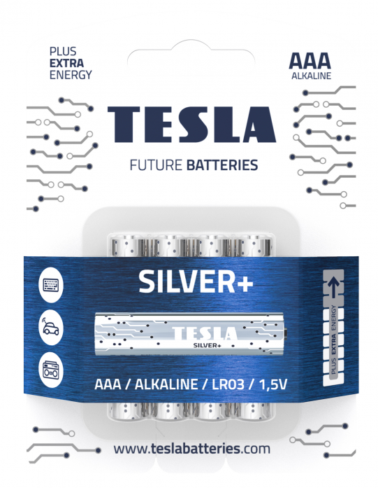 Щелочные батареи TESLA Silver AAA+ 4ks