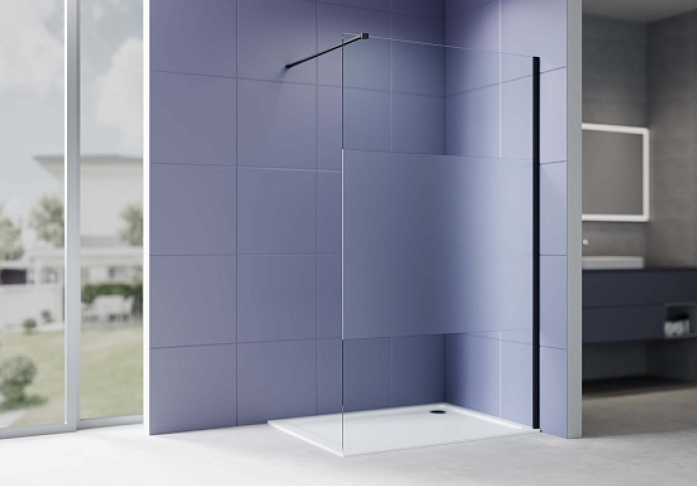 Душевая перегородка с держателем AQUATEK Walk In 120 см AQ.WI.120.3BL черный матовый/стекло прозрачное+матовое