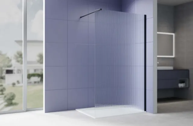 Душевая перегородка с держателем AQUATEK Walk In 140 см AQ.WI.140.2BL черный матовый/стекло рифленое