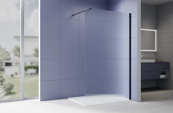 Душевая перегородка с держателем AQUATEK Walk In 140 см AQ.WI.140.2BL черный матовый/стекло рифленое