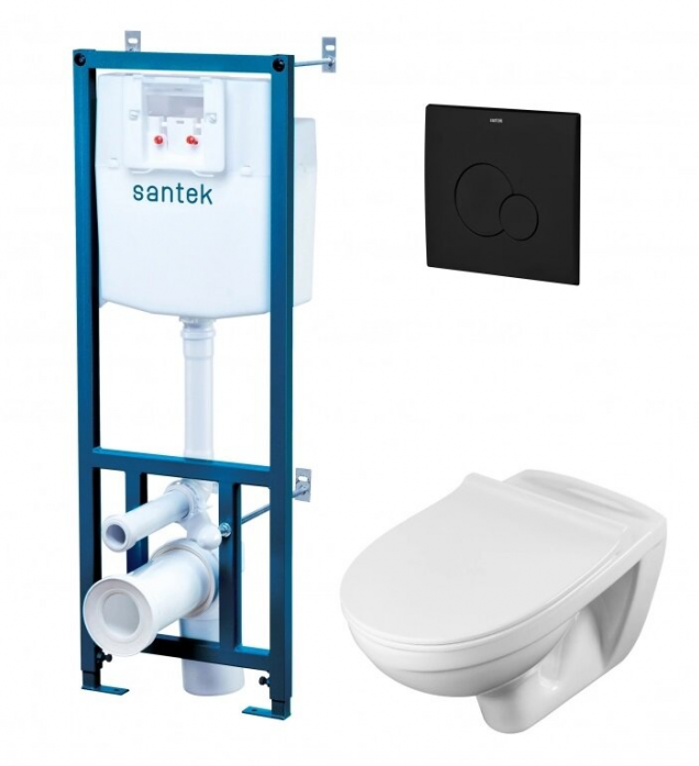 Комплект Santek Бореаль 1.WH50.1.775 подвесная чаша + инсталляция + сиденье микролифт + панель черного цвета