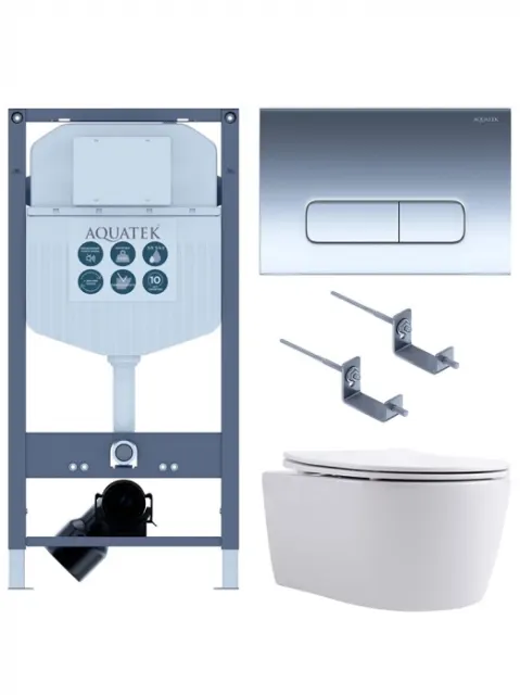 Комплект AQUATEK SET ЕВРОПА New-016/023 (рама INS-0000023+крепление KKI-0000002+кнопка смыва KDI-0000016+унитаз AQ1106L-00 с сиденьем)