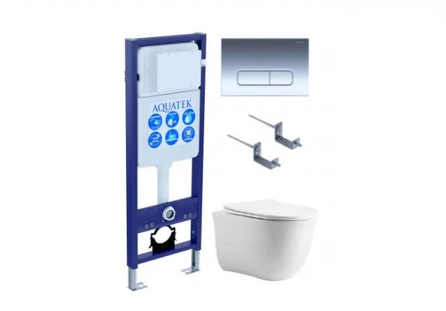 Комплект AQUATEK SET КЛАССИК cm-INS17-016 4в1 (рама Standard INS-0000017 с звукоизоляционной прокладкой+крепеж KKI-0000002+клавиша KDI-0000016+унитаз AQ1112-00 с сиденьем)