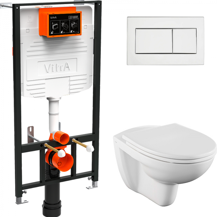 Комплект Vitra Normus 9773B003-7206 унитаз подвесной с крышкой+инсталляция+панель смыва глянец хром