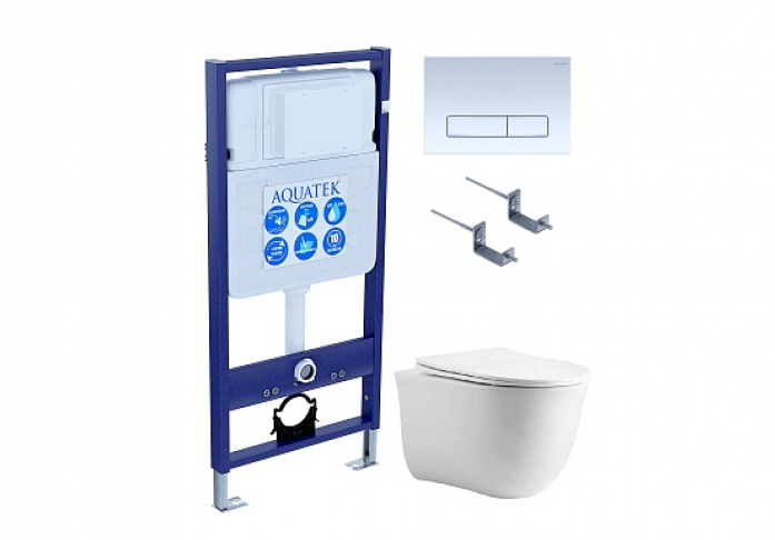 Комплект AQUATEK SET КЛАССИК cm-021 4в1 (рама Standard INS-0000012 с звукоизоляционной прокладкой+крепеж KKI-0000002+клавиша KDI-0000021+унитаз AQ1112-00 с сиденьем)