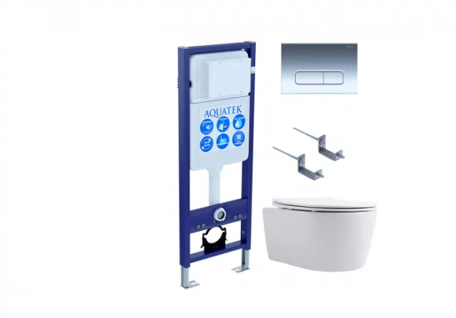 Комплект AQUATEK Set ЕВРОПА New-016 4в1 (рама INS-0000017+крепление KKI-0000002+кнопка KDI-0000016+унитаз Европа AQ1106L-00 с сиденьем)