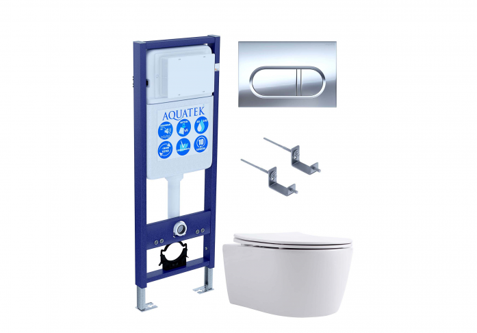 Комплект AQUATEK SET ЕВРОПА New-INS17-043 4в1 (рама INS-0000017+крепление KKI-0000002+кнопка KDI-0000043+унитаз AQ1106L-00 с сиденьем)