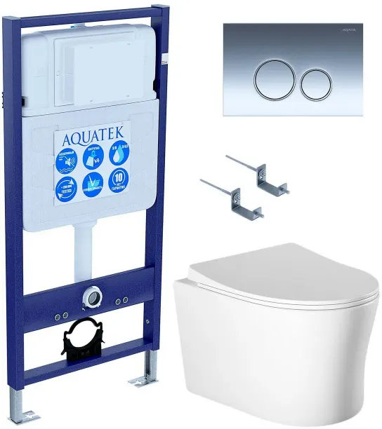 Комплект AQUATEK SET НИКА-018 4в1 (рама Standard INS-0000012+крепеж KKI-0000002+клавиша KDI-0000018+унитаз Ника AQ2009-00 с сиденьем)