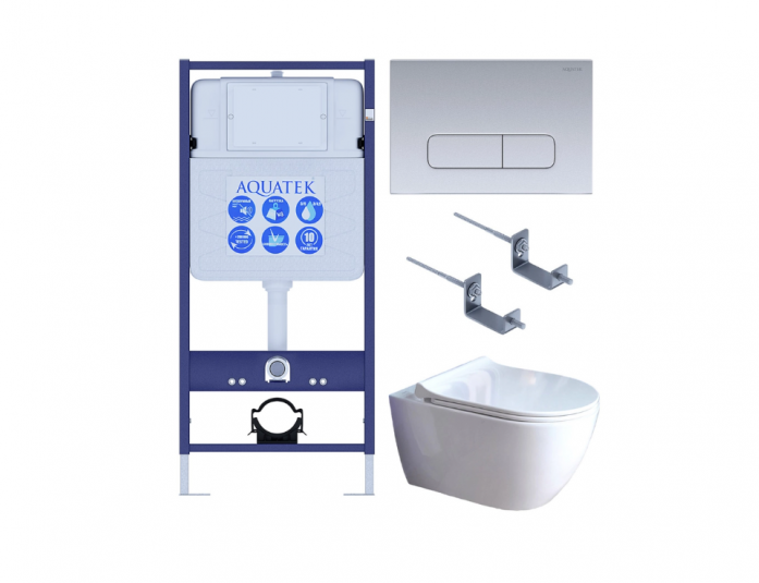 Комплект AQUATEK SET ПОЛАРИС-01-014 4в1 (рама Standard INS-0000012+унитаз Поларис AQ0700-01 с сиденьем+крепеж KKI-0000002+панель смыва KDI-0000014)