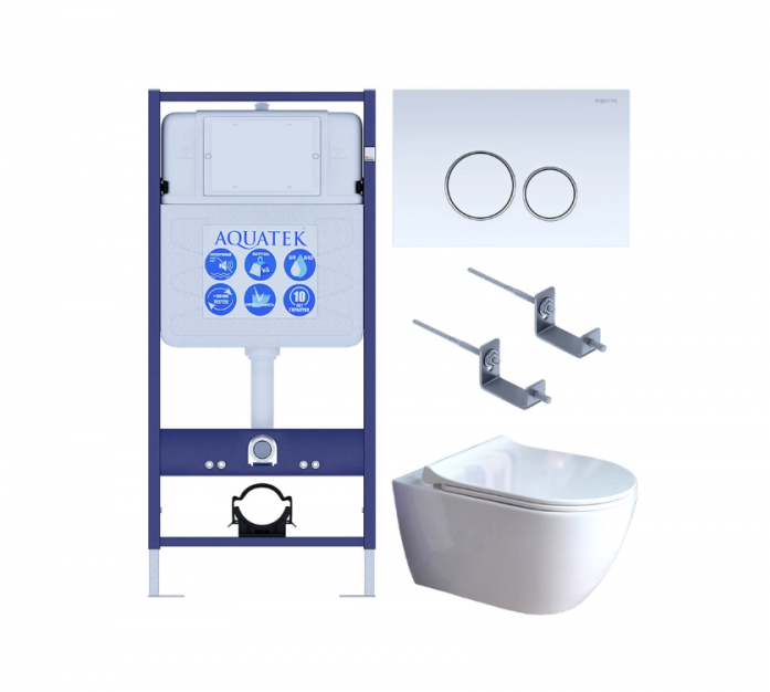Комплект AQUATEK SET ПОЛАРИС-01-015 4в1 (рама Standard INS-0000012+унитаз Поларис AQ0700-01 с сиденьем+крепеж KKI-0000002+панель смыва KDI-0000015)