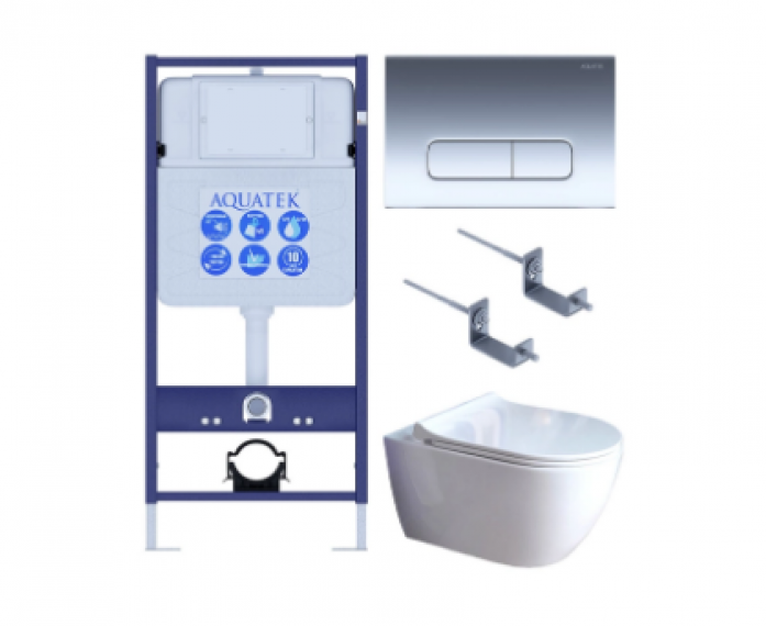Комплект AQUATEK SET ПОЛАРИС-01-016 4в1 (рама Standard INS-0000012+унитаз Поларис AQ0700-01 с сиденьем+крепеж KKI-0000002+панель смыва KDI-0000016)