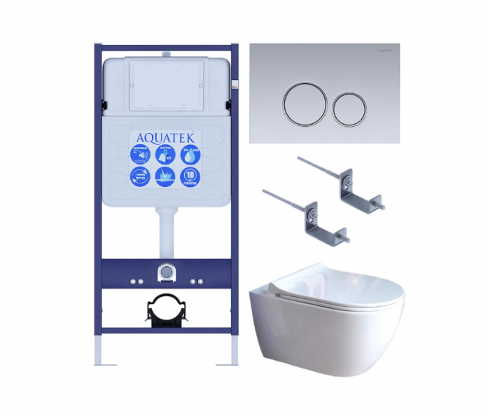 Комплект AQUATEK SET ПОЛАРИС-01-019 4в1 (рама Standard INS-0000012+унитаз Поларис AQ0700-01 с сиденьем+крепеж KKI-0000002+панель смыва KDI-0000019)