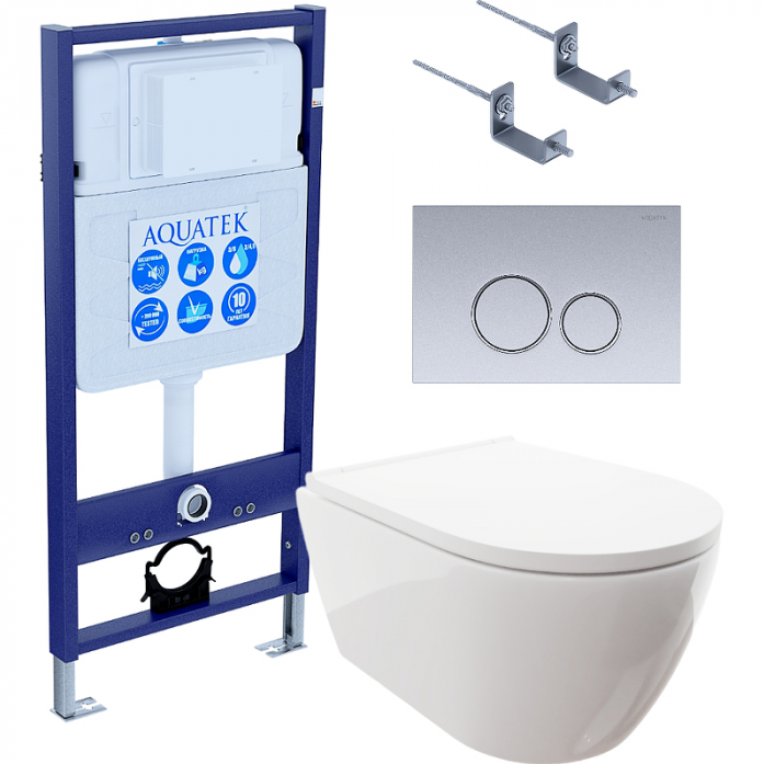 Комплект AQUATEK SET ПОЛАРИС-019 4в1 (рама Standard INS-0000012+унитаз Поларис AQ0700-00 с сиденьем+крепеж KKI-0000002+панель смыва KDI-0000019)
