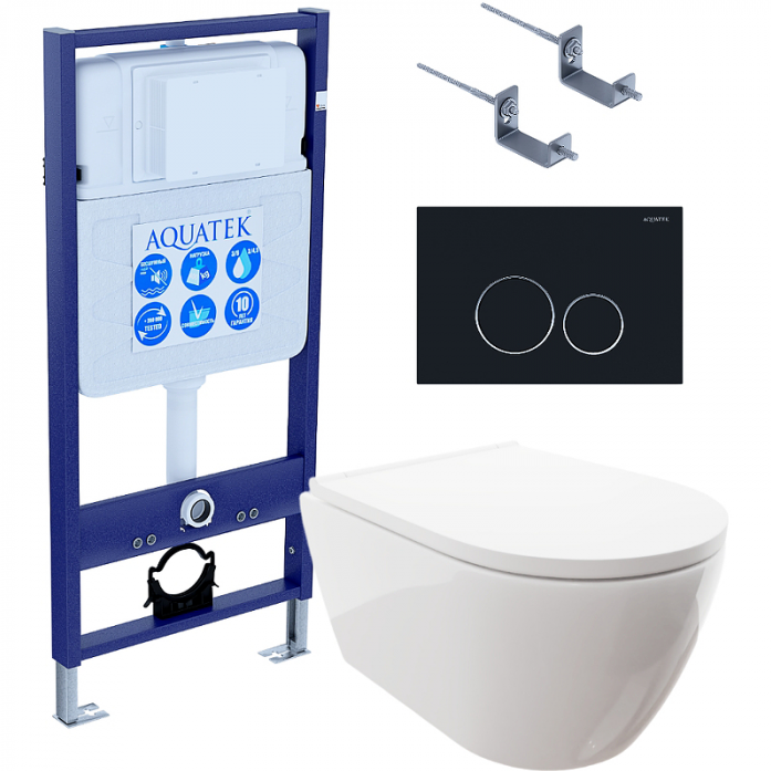 Комплект AQUATEK SET ПОЛАРИС-020 4в1 (рама Standard INS-0000012+унитаз Поларис AQ0700-00 с сиденьем+крепеж KKI-0000002+панель смыва KDI-0000020)