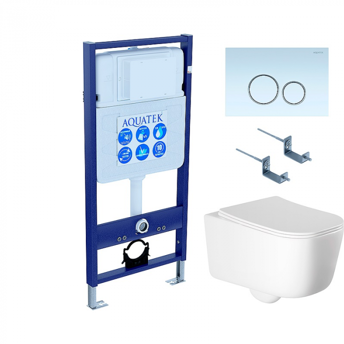 Комплект AQUATEK SET ЛУГАНО-015 4в1 (рама Standard INS-0000012+крепеж KKI-0000002+клавиша KDI-0000015+унитаз Лугано AQ2002-00 с сиденьем)