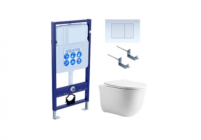 Комплект AQUATEK SET КЛАССИК cm-009 4в1 (рама Standard INS-0000012 с звукоизоляционной прокладкой+крепеж KKI-0000002+кнопка KDI-0000009+унитаз Классик AQ1112-00 с сиденьем)
