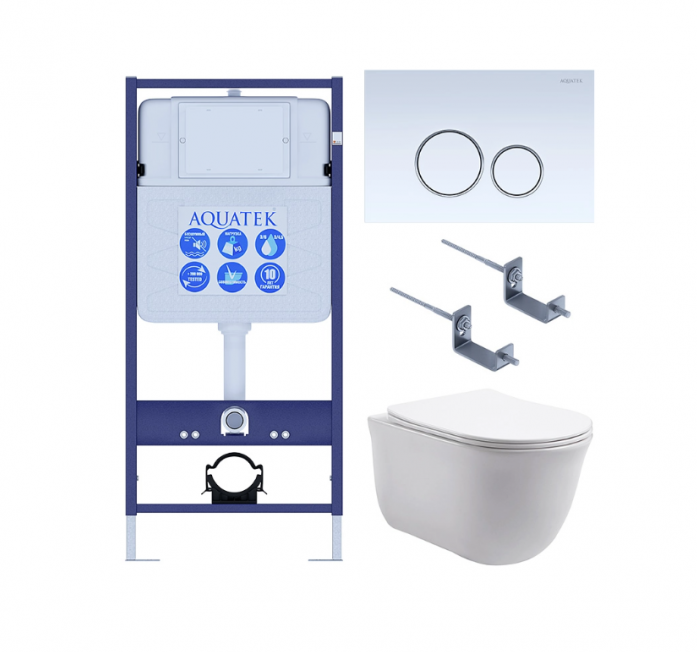Комплект AQUATEK SET КЛАССИК-015 4в1 (рама Standard INS-0000012 с звукоизоляционной прокладкой+крепеж KKI-0000002+кнопка KDI-0000015+унитаз Классик AQ1111-00 с сиденьем)