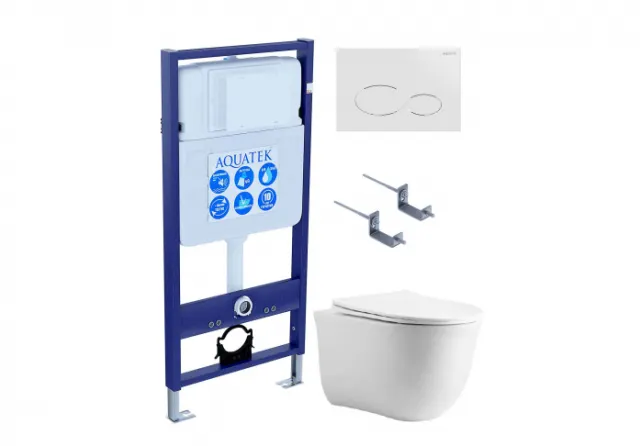 Комплект AQUATEK SET КЛАССИК-071 4в1 (рама Standard INS-0000012+крепеж KKI-0000002+кнопка KDI-0000071+унитаз Классик AQ1111-00 с сиденьем)