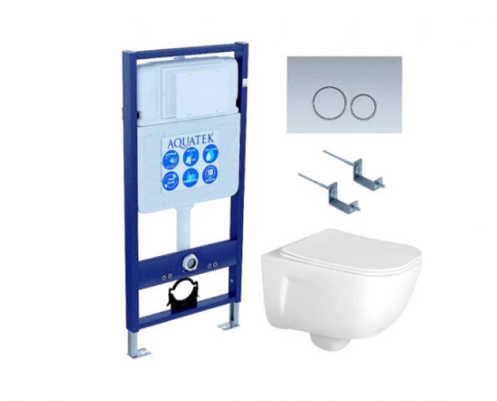 Комплект AQUATEK SET ДИВА-019 4в1 (рама Standard INS-0000012+крепеж KKI-0000002+клавиша KDI-0000019+унитаз Дива AQ2012-00 с сиденьем)