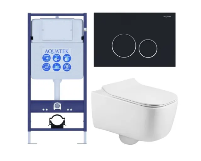 Комплект AQUATEK SET ЛУГАНО-020 4в1 (рама Standard INS-0000012+крепеж KKI-0000002+клавиша KDI-0000020+унитаз Лугано AQ2002-00 с сиденьем)