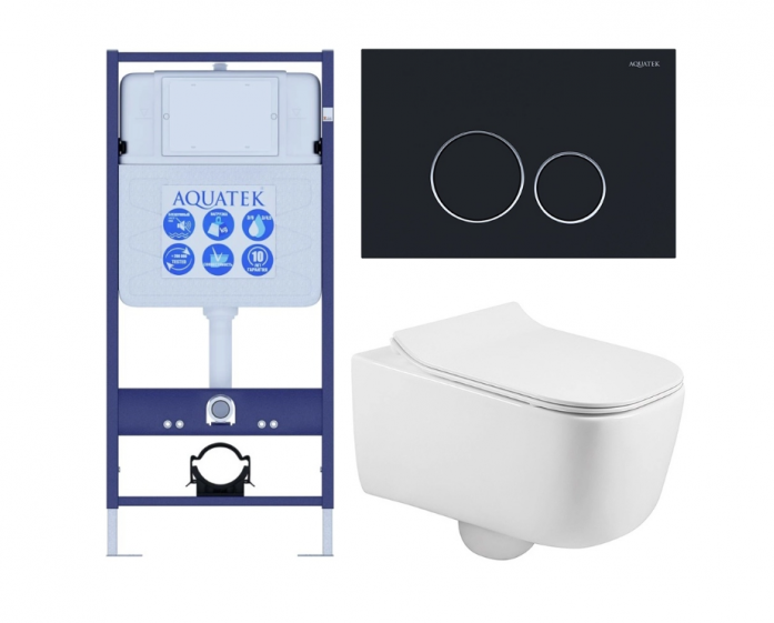 Комплект AQUATEK SET ЛУГАНО-020 4в1 (рама Standard INS-0000012+крепеж KKI-0000002+клавиша KDI-0000020+унитаз Лугано AQ2002-00 с сиденьем)