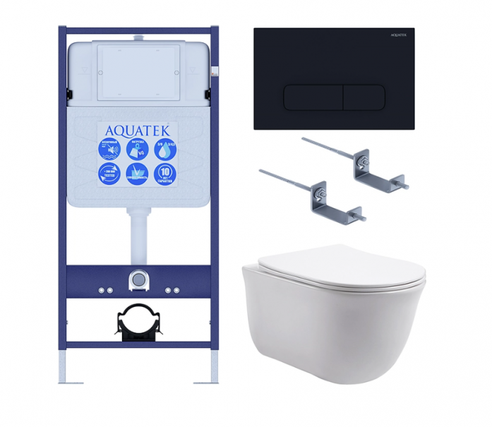 Комплект AQUATEK SET КЛАССИК-017 4в1 (рама Standard INS-0000012 с звукоизоляционной прокладкой+крепеж KKI-0000002+кнопка KDI-0000017+унитаз Классик AQ1111-00 с сиденьем)
