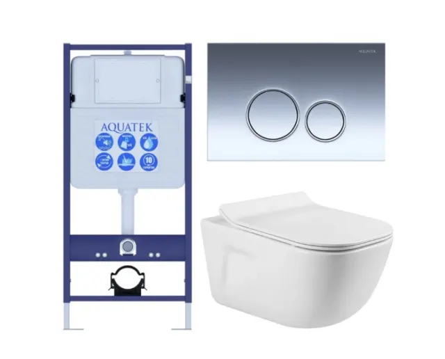 Комплект AQUATEK SET ДИВА-018 4в1 (рама Standard INS-0000012+крепеж KKI-0000002+клавиша KDI-0000018+унитаз Дива AQ2012-00 с сиденьем)