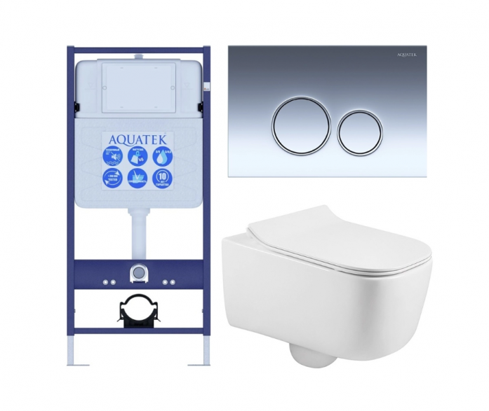 Комплект AQUATEK SET ЛУГАНО-018 4в1 (рама Standard INS-0000012+крепеж KKI-0000002+клавиша KDI-0000018+унитаз Лугано AQ2002-00 с сиденьем)