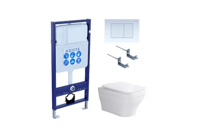 Комплект Акватек SET AQUATEK АМАДЕО cm-009 4в1 (рама Standard INS-0000012 с звукоизоляционной прокладкой+крепеж KKI-0000002+кнопка KDI-0000009+унитаз Амадео AQ1180-00 с сиденьем)