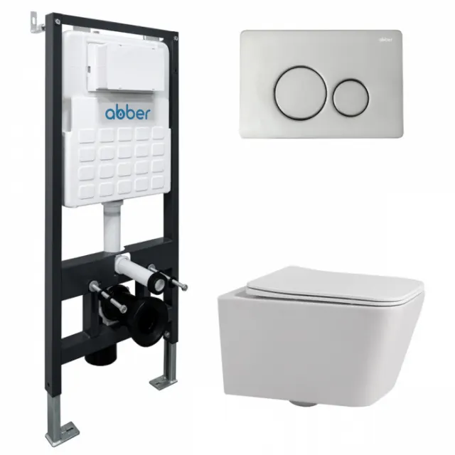 Комплект подвесной унитаз Abber Rechteck AC1201 белый с инсталляцией AC0105 и кнопкой AC0121 хром AC1201-AC0105-AC0121