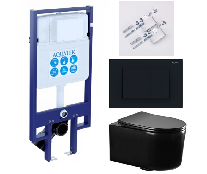 Комплект AQUATEK SET МИЯ-MB-012 4в1 (рама Standard INS-0000020+крепеж KKI-0000002+клавиша KDI-0000012+унитаз AQ2004-MB с сиденьем)