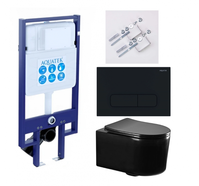 Комплект AQUATEK SET МИЯ-MB-017 4в1 (рама Standard INS-0000020+крепеж KKI-0000002+клавиша KDI-0000017+унитаз AQ2004-MB с сиденьем)