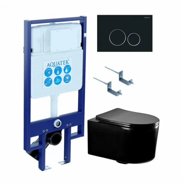 Комплект AQUATEK SET МИЯ-MB-020 4в1 (рама Standard INS-0000020+крепеж KKI-0000002+клавиша KDI-0000020+унитаз AQ2004-MB с сиденьем)