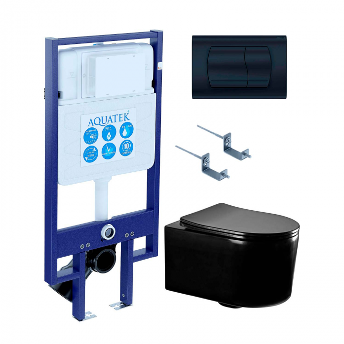 Комплект AQUATEK SET МИЯ-MB-049 4в1 (рама Standard INS-0000020+крепеж KKI-0000002+клавиша KDI-0000049+унитаз AQ2004-MB с сиденьем)