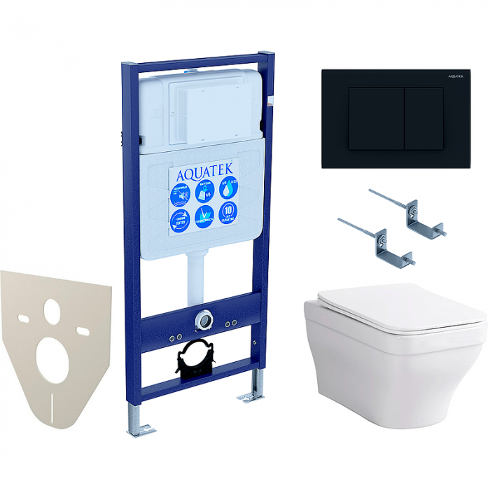 Комплект Акватек SET AQUATEK АМАДЕО cm-012 4в1 (рама Standard INS-0000012 с звукоизоляционной прокладкой+крепеж KKI-0000002+кнопка KDI-0000012+унитаз Амадео AQ1180-00 с сиденьем)