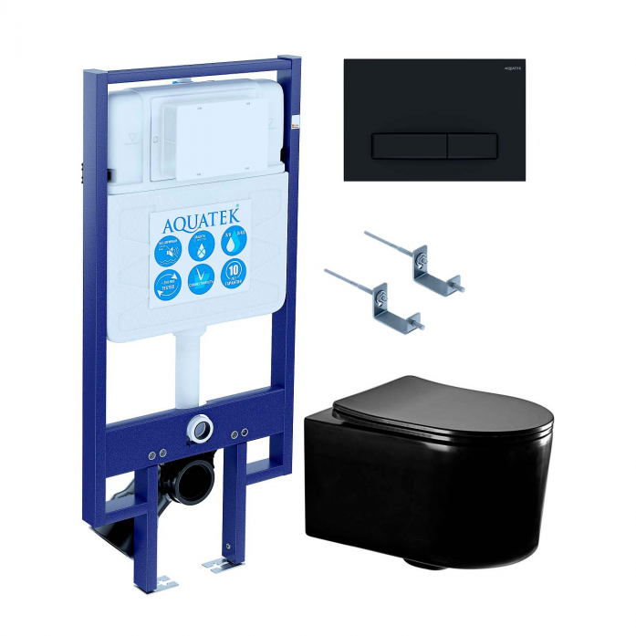 KDI-0000025 AQUATEK SET МИЯ-MB-025 4в1 (рама Standard INS-0000020+крепеж KKI-0000002+клавиша +унитаз AQ2004-MB с сиденьем)