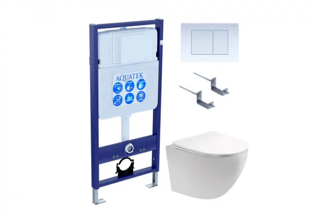 Комплект AQUATEK SET ЕВРОПА cm-009 4в1 (рама Standard INS-0000012+крепеж KKI-0000002+клавиша KDI-0000009+унитаз Европа AQ1900-00 с сиденьем)