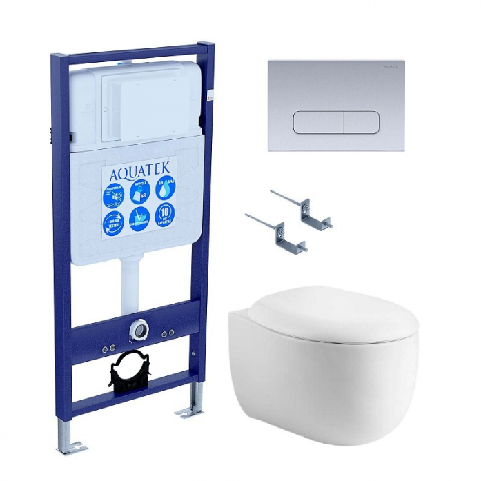 Комплект AQUATEK SET АЛЬТАИР cm-014 4в1 (рама Standard INS-0000012+крепеж KKI-0000002+кнопка KDI-0000014+унитаз Альтаир AQ1980-00 с сиденьем)