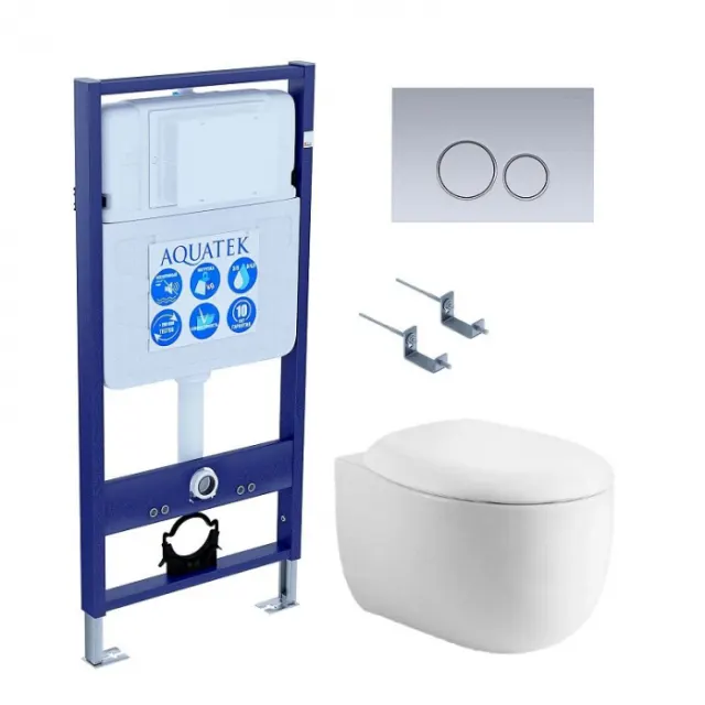 Комплект AQUATEK SET АЛЬТАИР cm-019 4в1 (рама Standard INS-0000012+крепеж KKI-0000002+кнопка KDI-0000019+унитаз Альтаир AQ1980-00 с сиденьем)