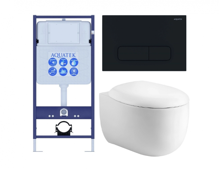Комплект AQUATEK SET АЛЬТАИР cm-017 4в1 (рама Standard INS-0000012+крепеж KKI-0000002+кнопка KDI-0000017+унитаз Альтаир AQ1980-00 с сиденьем)