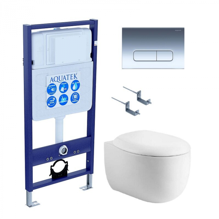 Комплект AQUATEK SET АЛЬТАИР cm-016 4в1 (рама Standard INS-0000012+крепеж KKI-0000002+кнопка KDI-0000016+унитаз Альтаир AQ1980-00 с сиденьем)