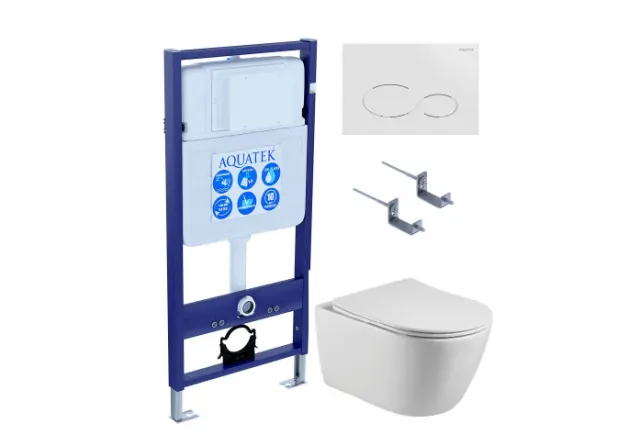 Комплект AQUATEK SET БЕТТА-071 4в1 (рама Standard INS-0000012+кркпеж KKI-0000002+клавиша KDI-0000071+унитаз Бетта AQ1253W-00 с сиденьем)