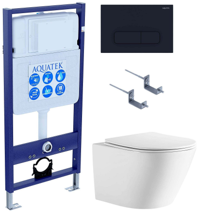 Комплект AQUATEK SET ЛИБЕРТИ-017 4в1 (рама Standard INS-0000012+крепёж KKI-0000002+клавиша KDI-0000017+унитаз Либерти AQ1999T-00 с сиденьем)