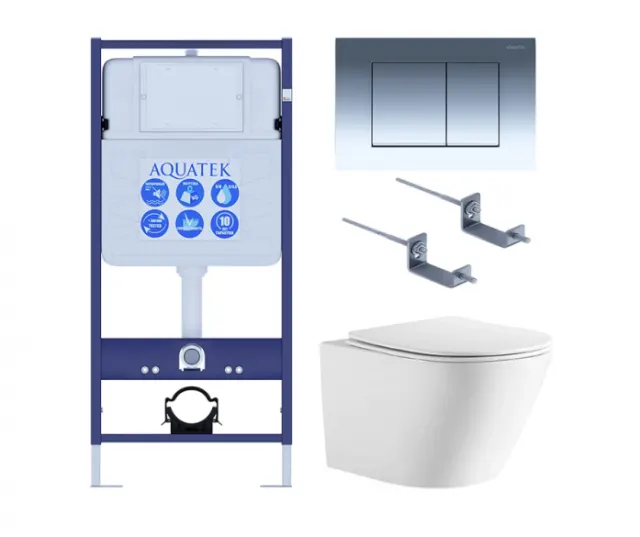 Комплект AQUATEK SET ЛИБЕРТИ-010 4в1 (рама Standard INS-0000012+крепеж KKI-0000002+клавиша KDI-0000010+унитаз Либерти AQ1999T-00 с сиденьем)