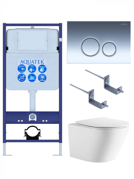 Комплект AQUATEK SET ЛИБЕРТИ-018 4в1 (рама Standard INS-0000012+крепёж KKI-0000002+клавиша KDI-0000018+унитаз Либерти AQ1999T-00 с сиденьем)