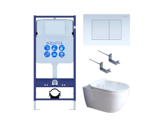 Комплект AQUATEK SET ПОЛАРИС-01-011 4в1 (рама Standard INS-0000012+унитаз Поларис AQ0700-01 с сиденьем+крепеж KKI-0000002+панель смыва KDI-0000011)