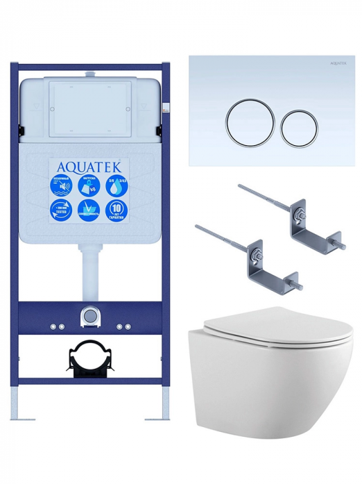 Комплект AQUATEK SET ЕВРОПА-015 4в1 (рама Standard INS-0000012+клавиша KDI-0000015+крепеж KKI-0000002+унитаз Европа AQ1901-00 с сиденьем)